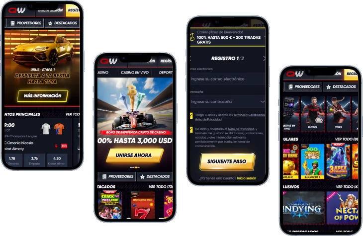 QuickWin Casino en dispositivos móviles Versión móvil de QuickWin Casino con apuestas deportivas, promociones, registro y catálogo de juegos